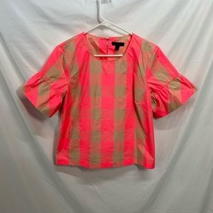 J.Crew hot pink and tan plaid blouse